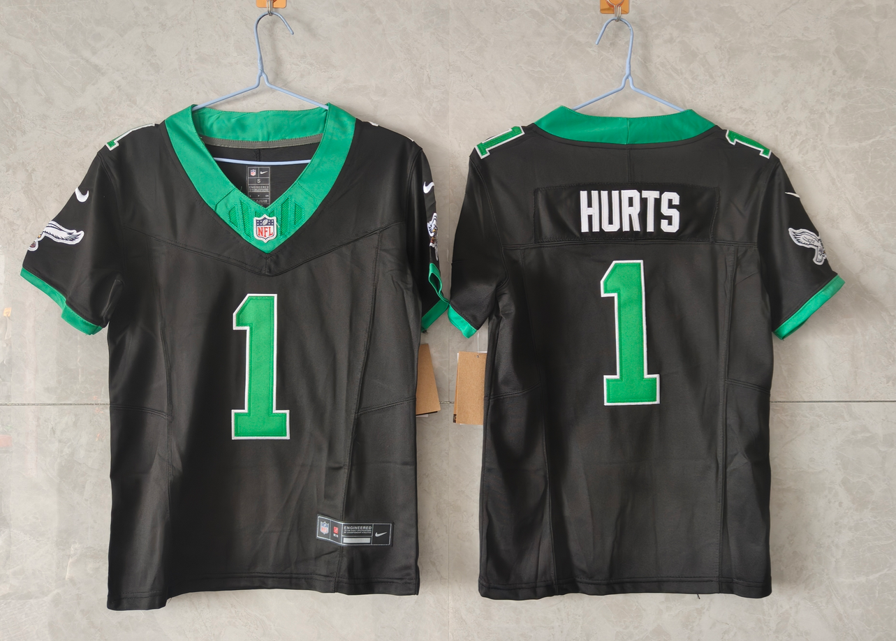 Youth Philadelphia Eagles #1 Jalen Hurts Black 2025 F.U.S.E Throwback Vapor Untouchable Limited Stitched Football Jersey